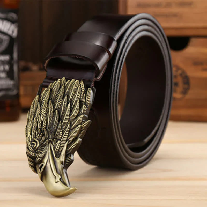 Men's Sharp Eyes 3D Vulture Head Eagle Buckle Leather Belt
