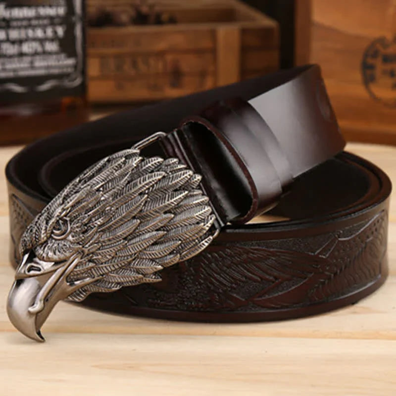 Men's Sharp Eyes 3D Vulture Head Eagle Buckle Leather Belt