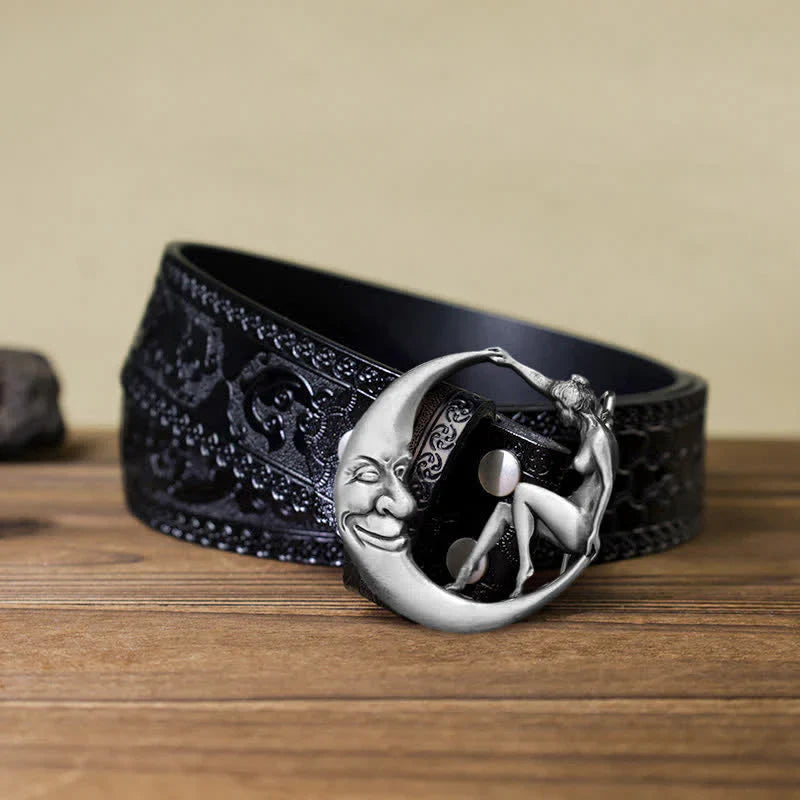 Men's DIY Novelty Moon Lady Buckle Leather Belt