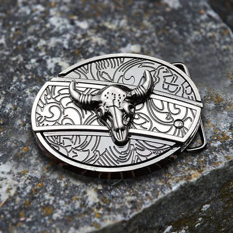 Men's DIY Longhorn Bull Hidden Folding Knife Leather Belt